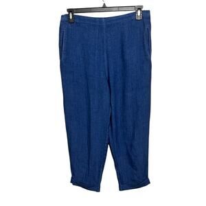 ELEMENTE CLEMENTE‎ Blue 100% Linen Pull On Style Cropped Pants Women’s Size XL